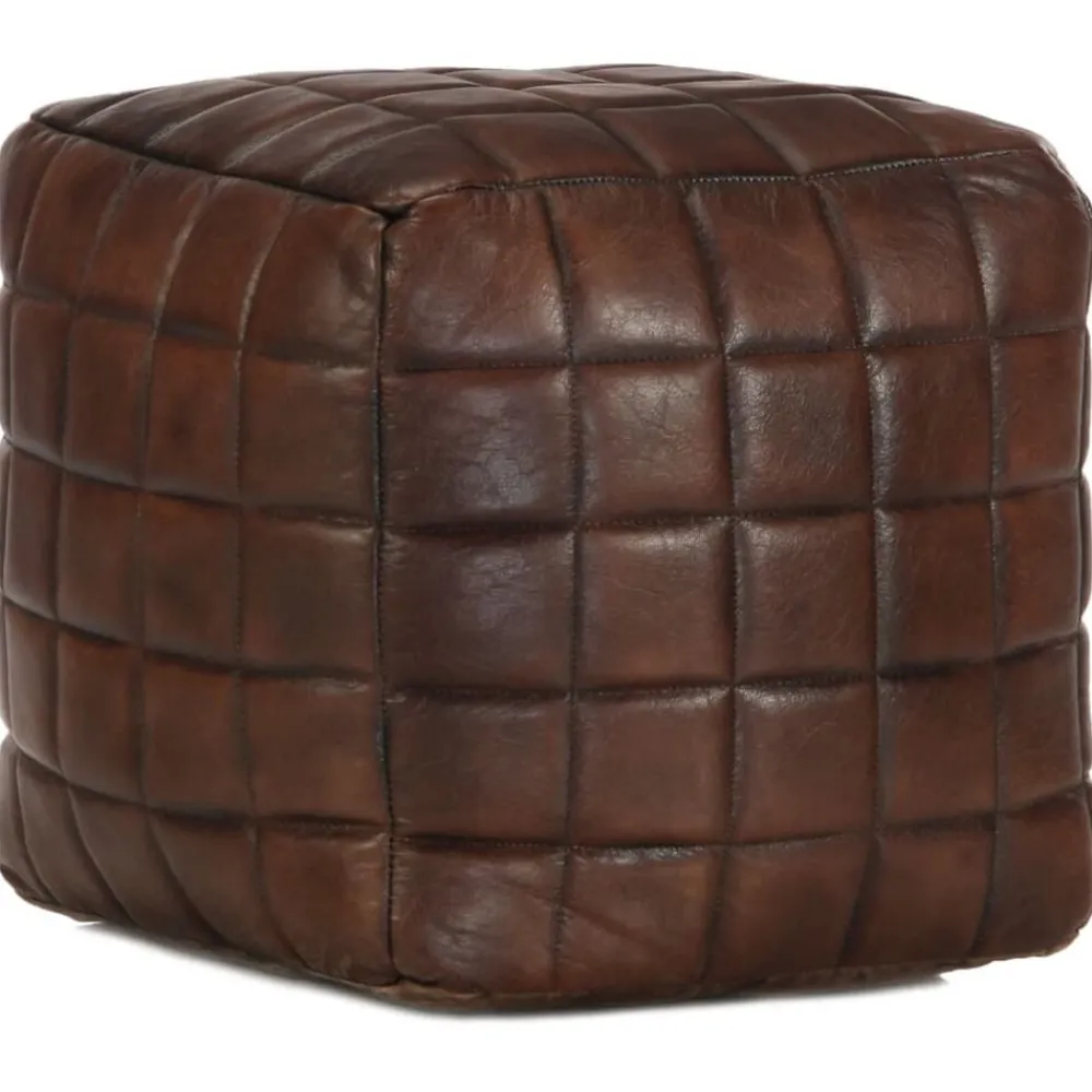 vidaXL Puf marrón oscuro 40x40x40 cm cuero auténtico de cabra Sale