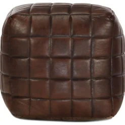 vidaXL Puf marrón oscuro 40x40x40 cm cuero auténtico de cabra Sale