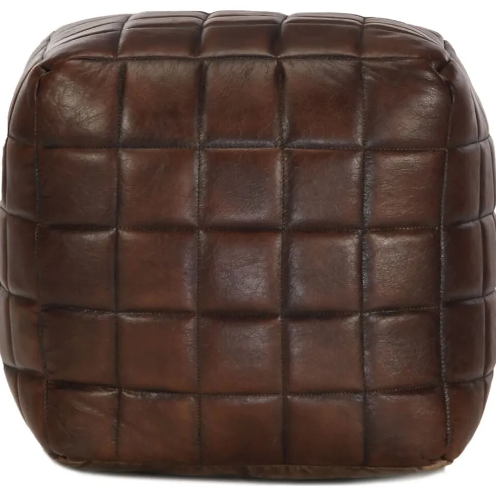 vidaXL Puf marrón oscuro 40x40x40 cm cuero auténtico de cabra Sale