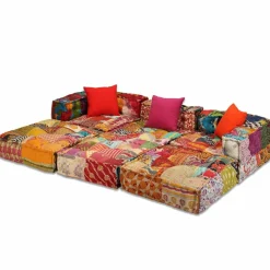 vidaXL Decoración-Puf modular de 3 plazas de tela