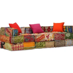 vidaXL Decoración-Puf modular de 3 plazas de tela