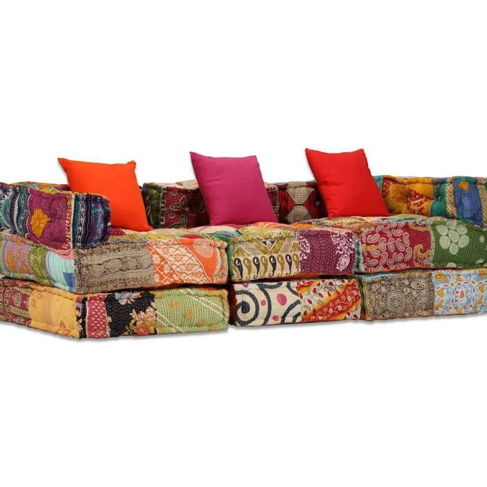 vidaXL Decoración-Puf modular de 3 plazas de tela