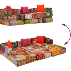 vidaXL Decoración-Puf modular de 3 plazas de tela