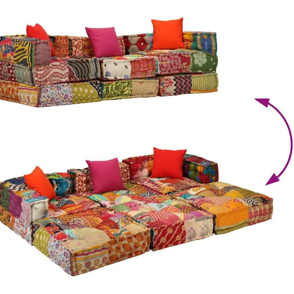 vidaXL Decoración-Puf modular de 3 plazas de tela