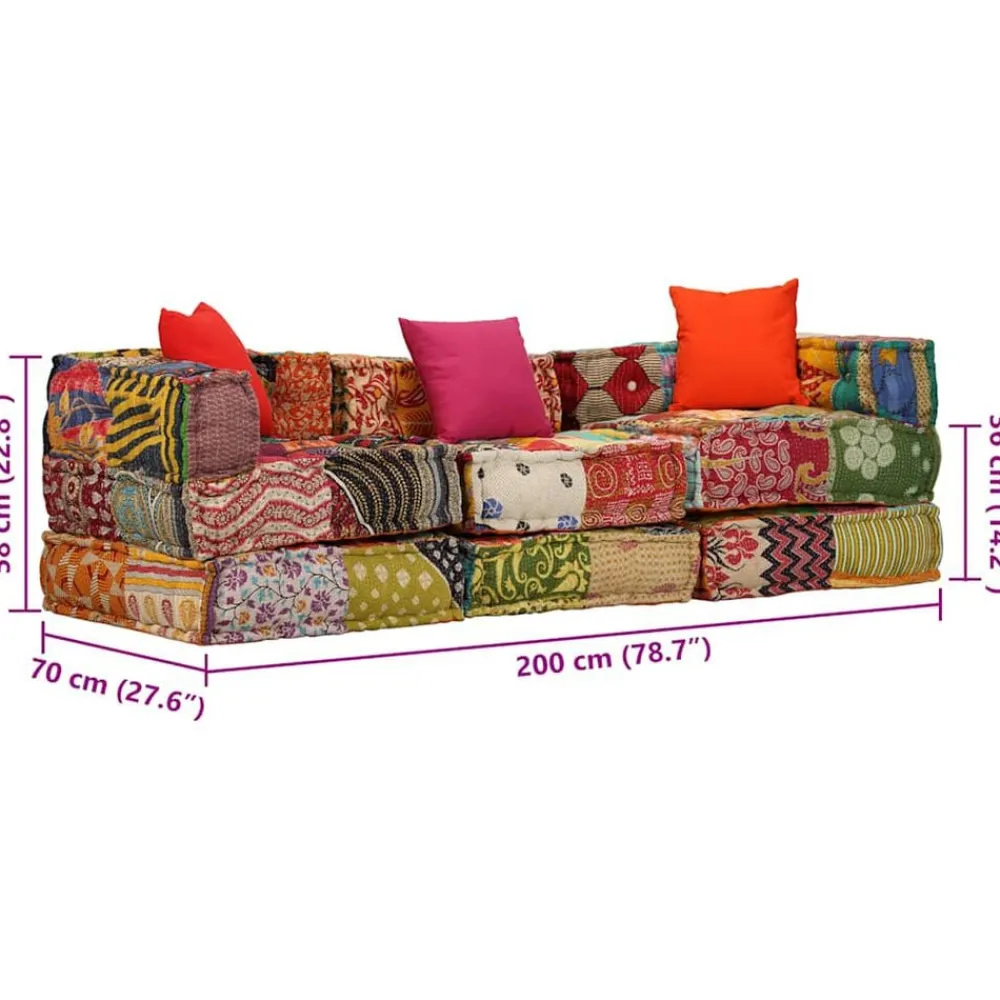 vidaXL Decoración-Puf modular de 3 plazas de tela