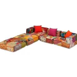 vidaXL Decoración-Puf modular de 3 plazas de tela