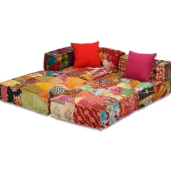 vidaXL Decoración-Puf modular de 3 plazas de tela
