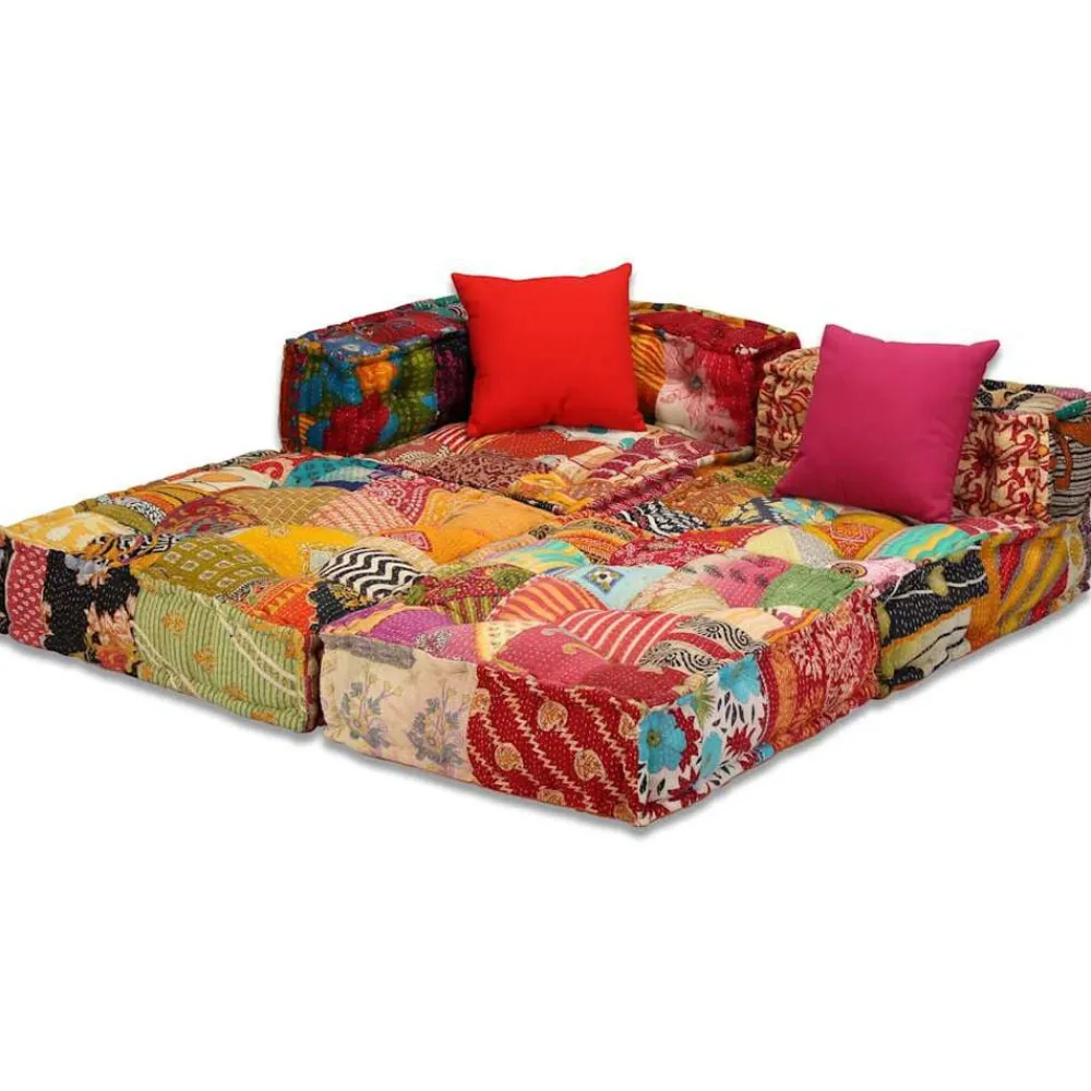 vidaXL Decoración-Puf modular de 3 plazas de tela