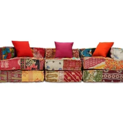 vidaXL Decoración-Puf modular de 3 plazas de tela