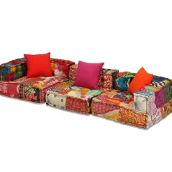 vidaXL Decoración-Puf modular de 3 plazas de tela