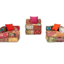 vidaXL Decoración-Puf modular de 3 plazas de tela