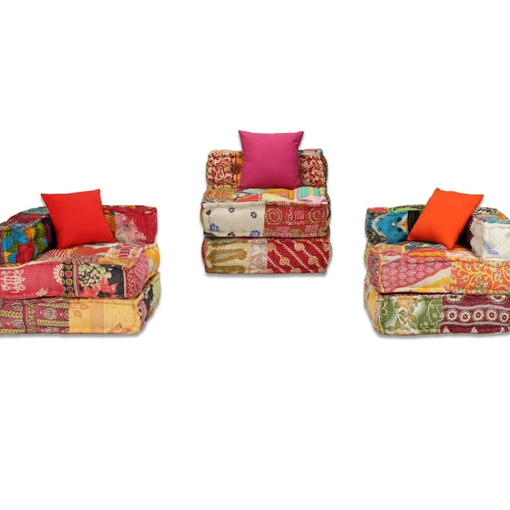 vidaXL Decoración-Puf modular de 3 plazas de tela