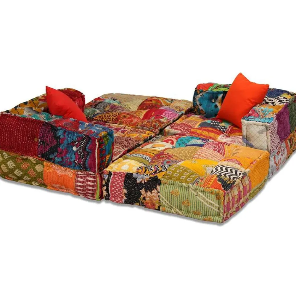 vidaXL Decoración-Puf modular de 3 plazas de tela