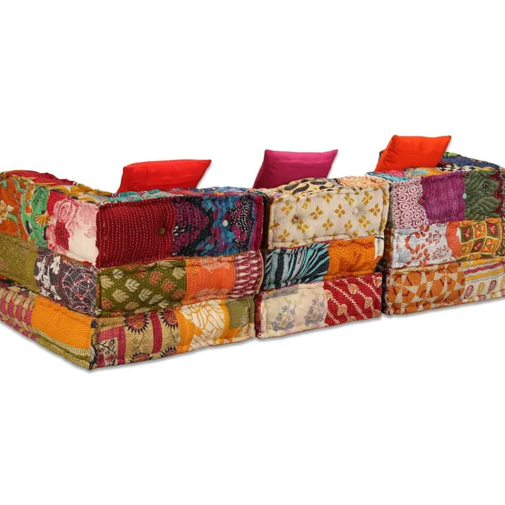 vidaXL Decoración-Puf modular de 3 plazas de tela