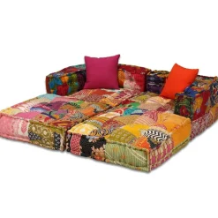 vidaXL Decoración-Puf modular de 2 plazas de tela