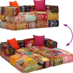 vidaXL Decoración-Puf modular de 2 plazas de tela