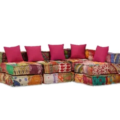 vidaXL Puf modular de 4 plazas de tela Patchwork Online