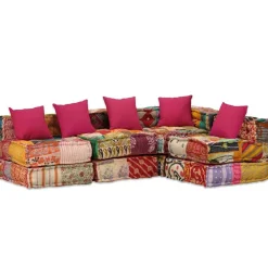 vidaXL Puf modular de 4 plazas de tela Patchwork Online
