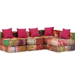 vidaXL Puf modular de 4 plazas de tela Patchwork Online