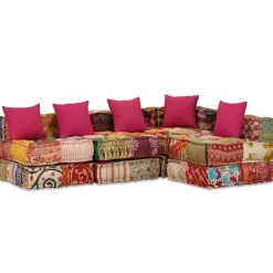 vidaXL Puf modular de 4 plazas de tela Patchwork Online