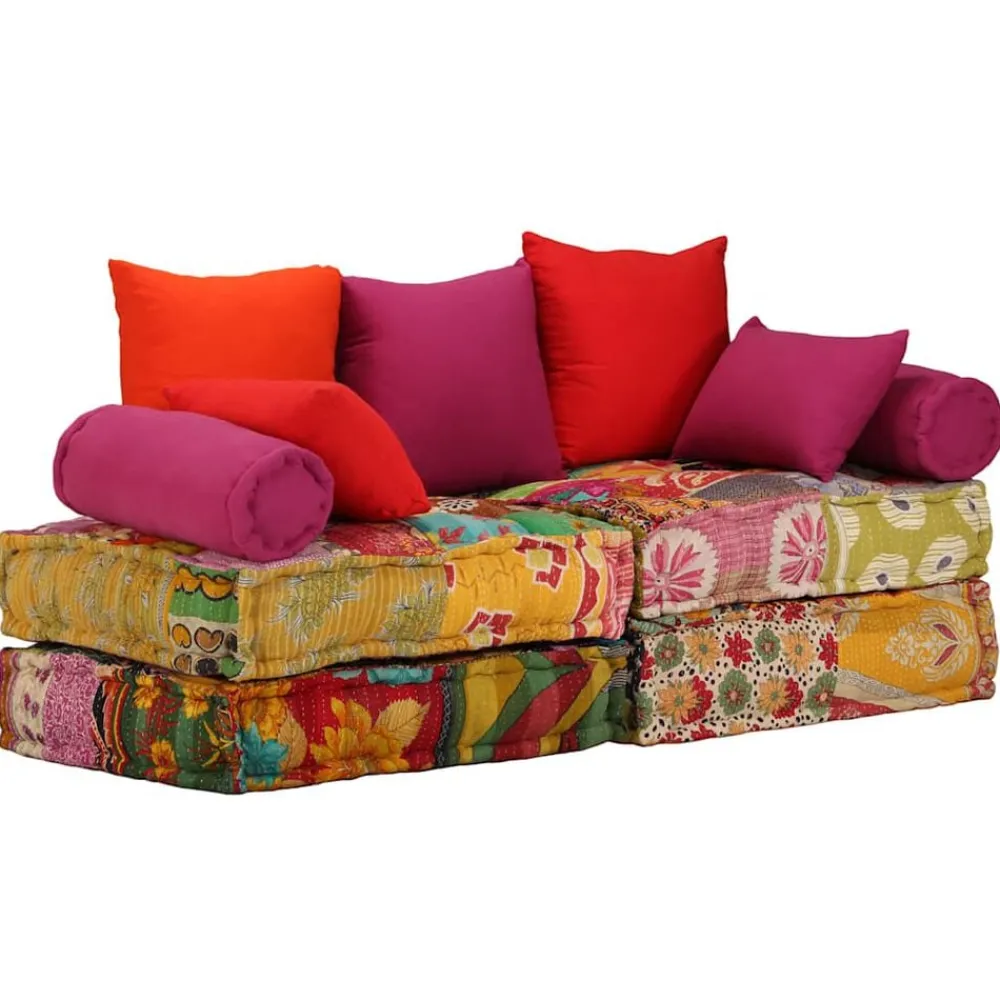 vidaXL Decoración-Puf modular de 2 plazas de tela