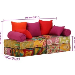 vidaXL Decoración-Puf modular de 2 plazas de tela