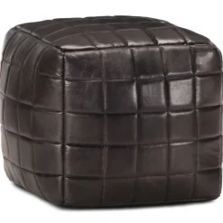 vidaXL Puf negro 40x40x40 cm cuero auténtico de cabra Online