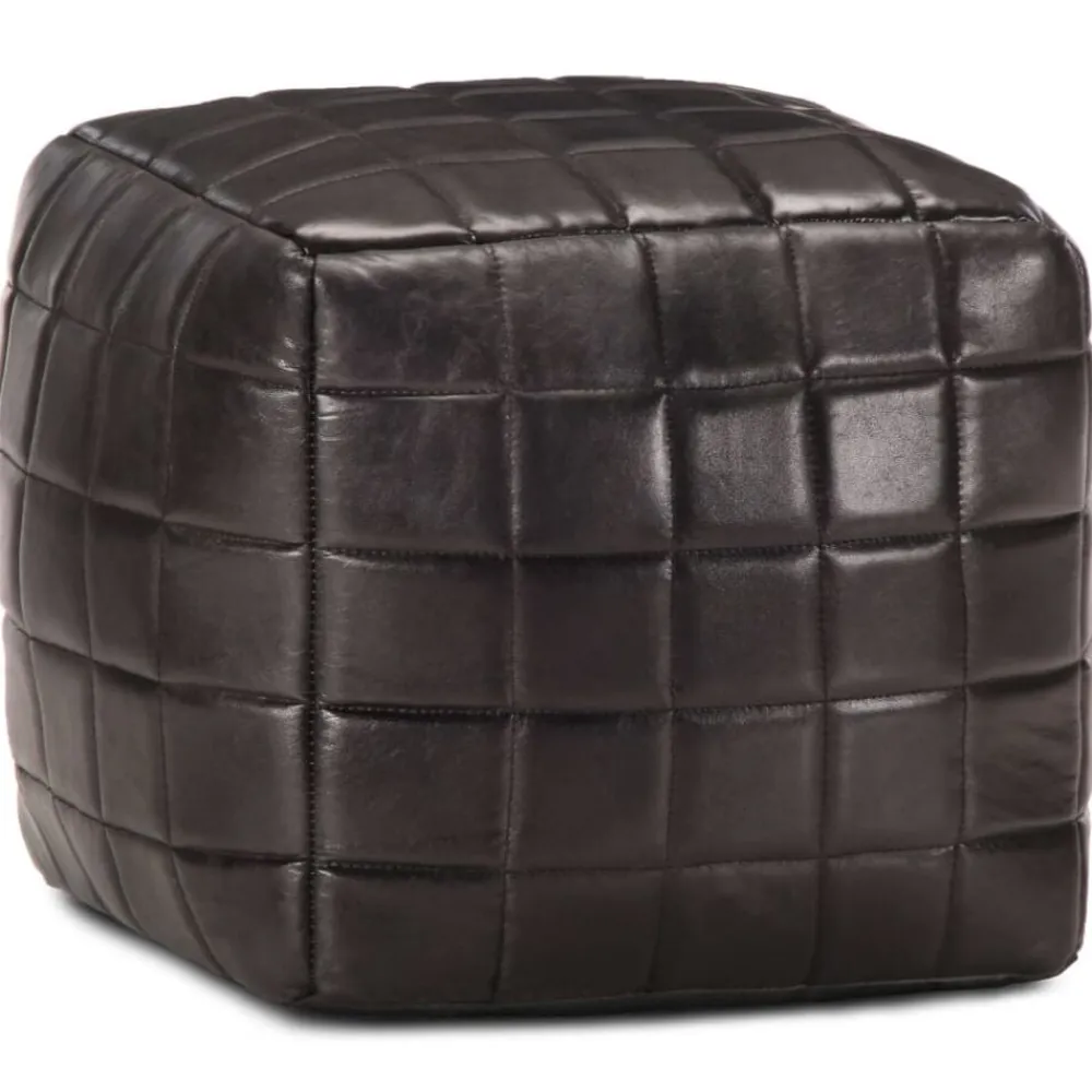 vidaXL Puf negro 40x40x40 cm cuero auténtico de cabra Online