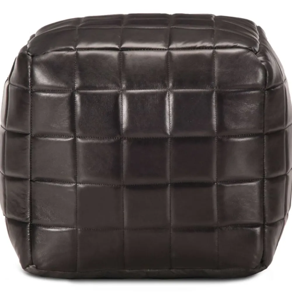 vidaXL Puf negro 40x40x40 cm cuero auténtico de cabra Online