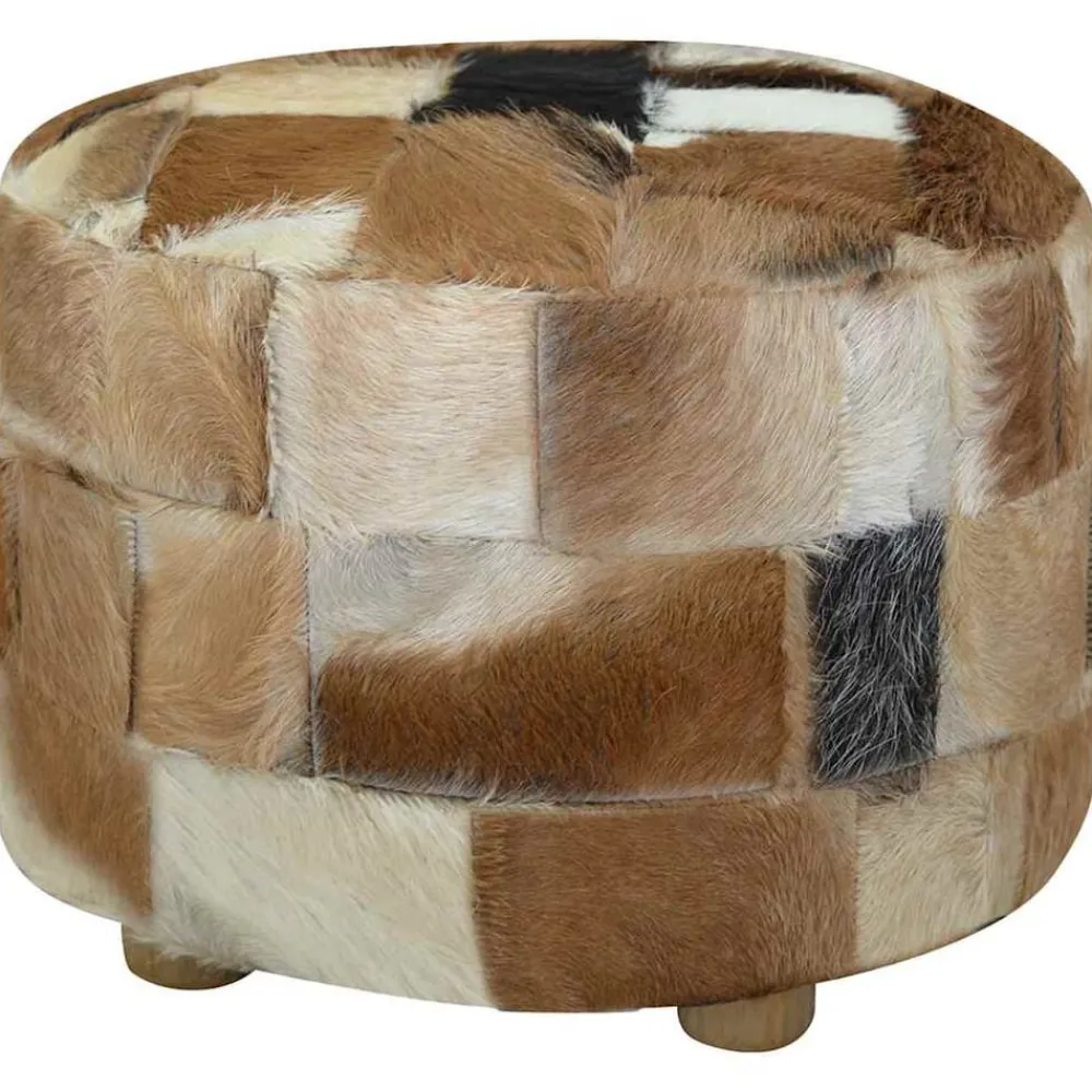 vidaXL Otomanas-Puf redondo de piel de cabra 50x50x45 cm