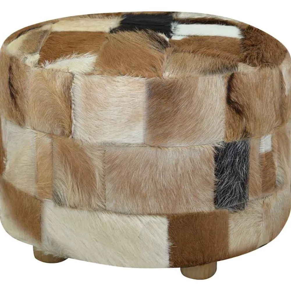 vidaXL Otomanas-Puf redondo de piel de cabra 50x50x45 cm