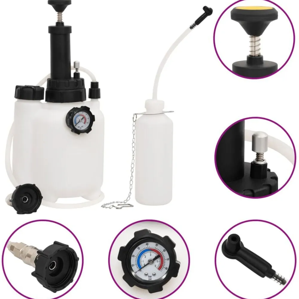 vidaXL Herramientas-Purgador de frenos blanco y negro 3 L
