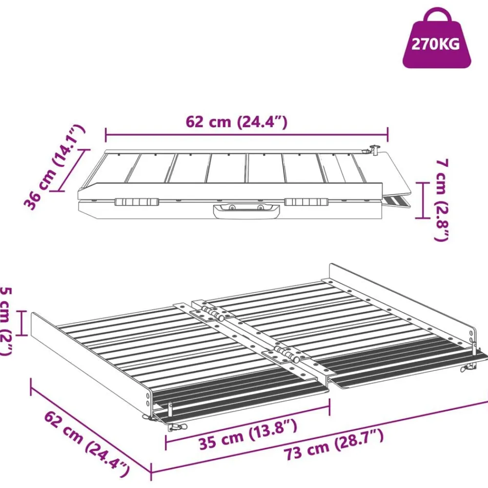 vidaXL Rampa para silla de ruedas 270 kg Plateado 62 x 73 x 5 cm