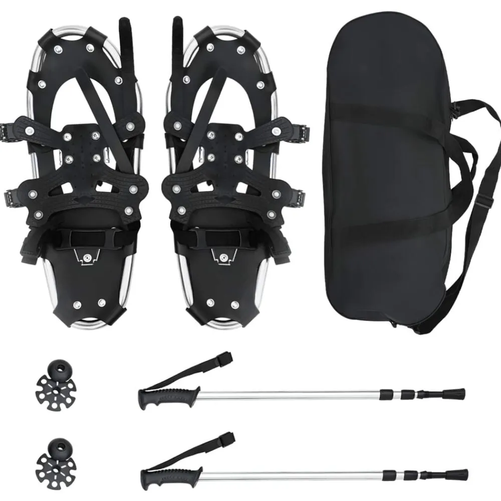vidaXL Raquetas de nieve 3 en 1 con bastones de senderismo 53 x 21 cm Plateado Clearance