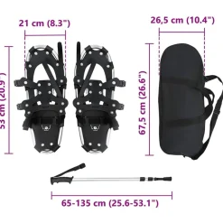 vidaXL Raquetas de nieve 3 en 1 con bastones de senderismo 53 x 21 cm Plateado Clearance