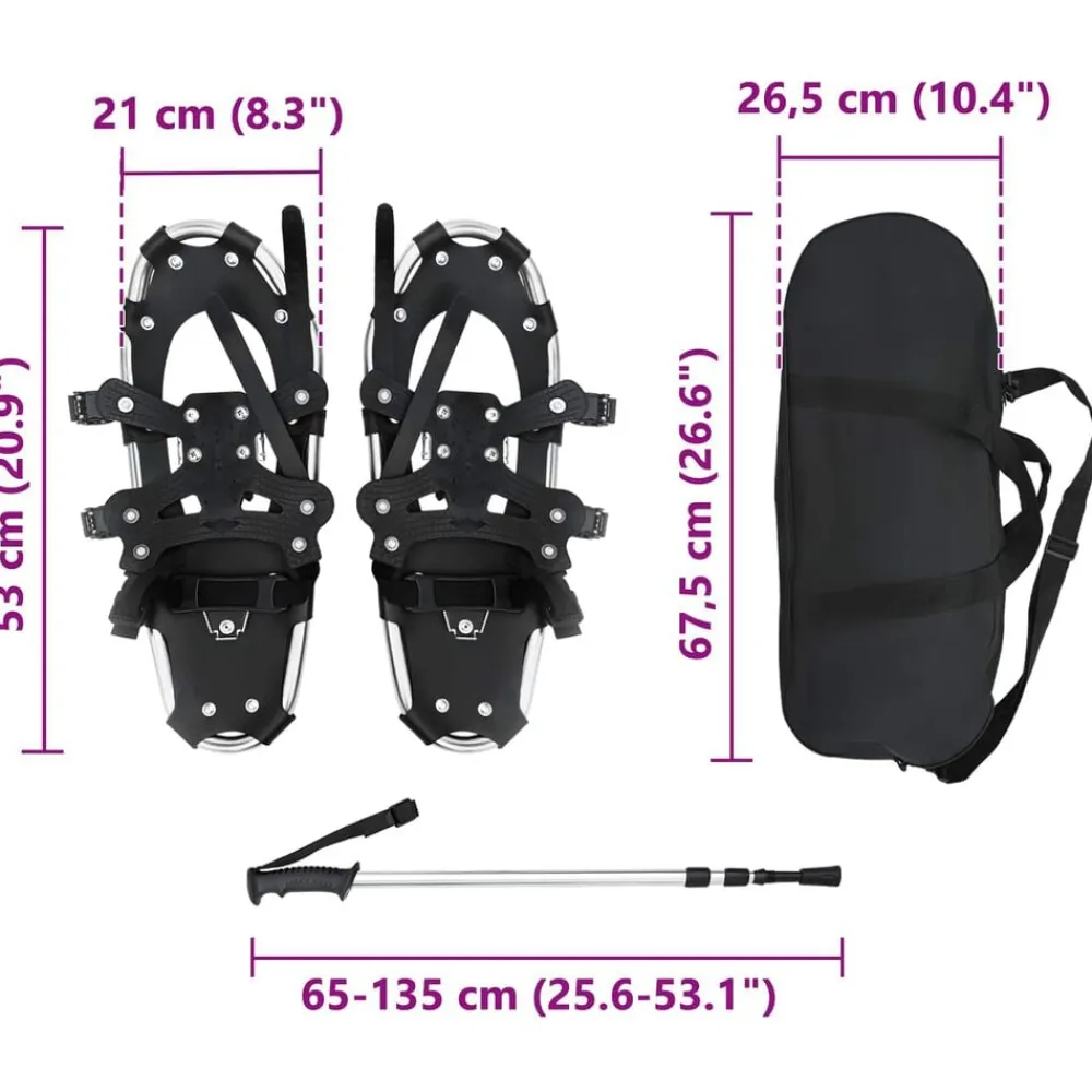 vidaXL Raquetas de nieve 3 en 1 con bastones de senderismo 53 x 21 cm Plateado Clearance
