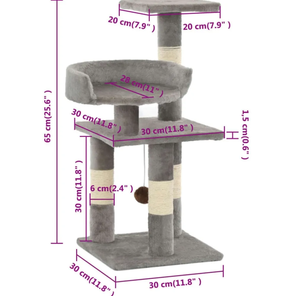 vidaXL Productos Para Mascotas-Rascador para gatos con postes de sisal 65 cm