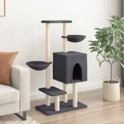 vidaXL Rascador para gatos con postes de sisal 117 cm Gris oscuro