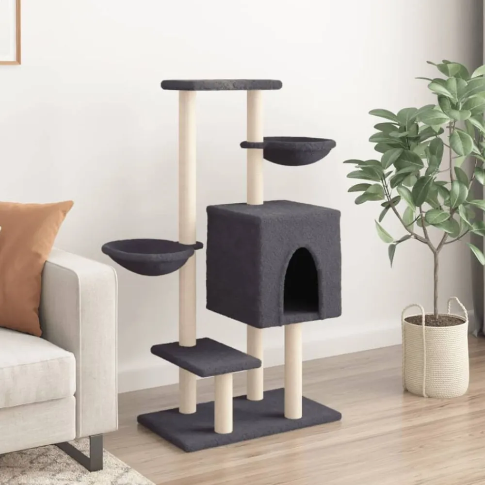 vidaXL Rascador para gatos con postes de sisal 117 cm Gris oscuro