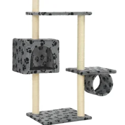 vidaXL Productos Para Mascotas-Rascador para gatos con poste de sisal huellas gris 260 cm