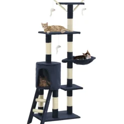 vidaXL Rascador para gatos con poste de sisal 138 cm Azul oscuro Discount