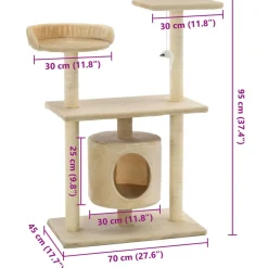 vidaXL Rascador para gatos con postes rascadores de sisal 95 cm Beige Sale