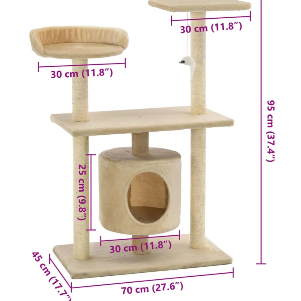 vidaXL Rascador para gatos con postes rascadores de sisal 95 cm Beige Sale