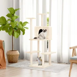 vidaXL Rascador para gatos con postes de sisal color 144,5 cm Crema New