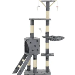 vidaXL Productos Para Mascotas-Rascador para gatos con poste de sisal 138 cm huellas gris