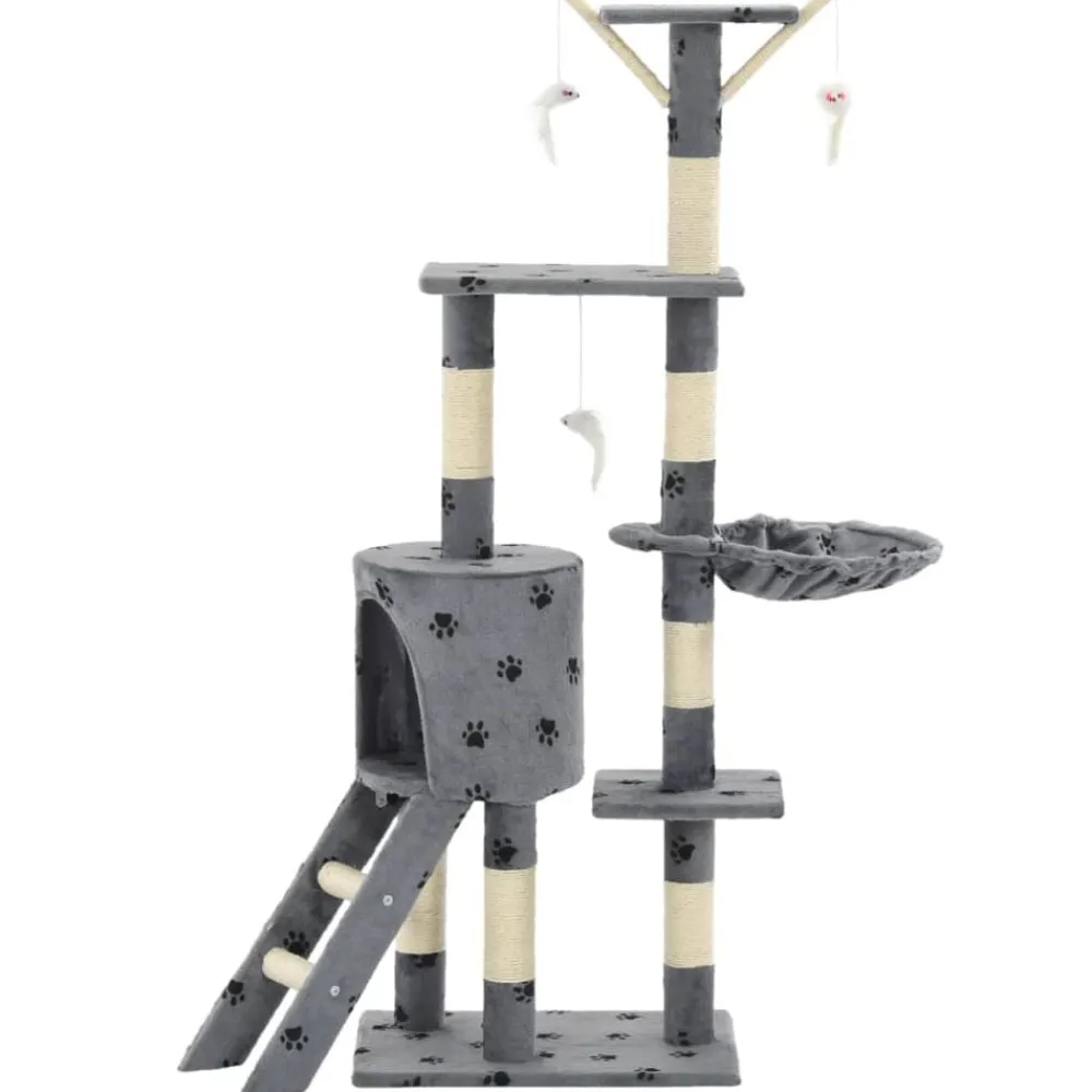 vidaXL Productos Para Mascotas-Rascador para gatos con poste de sisal 138 cm huellas gris