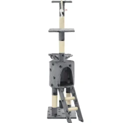 vidaXL Productos Para Mascotas-Rascador para gatos con poste de sisal 138 cm huellas gris