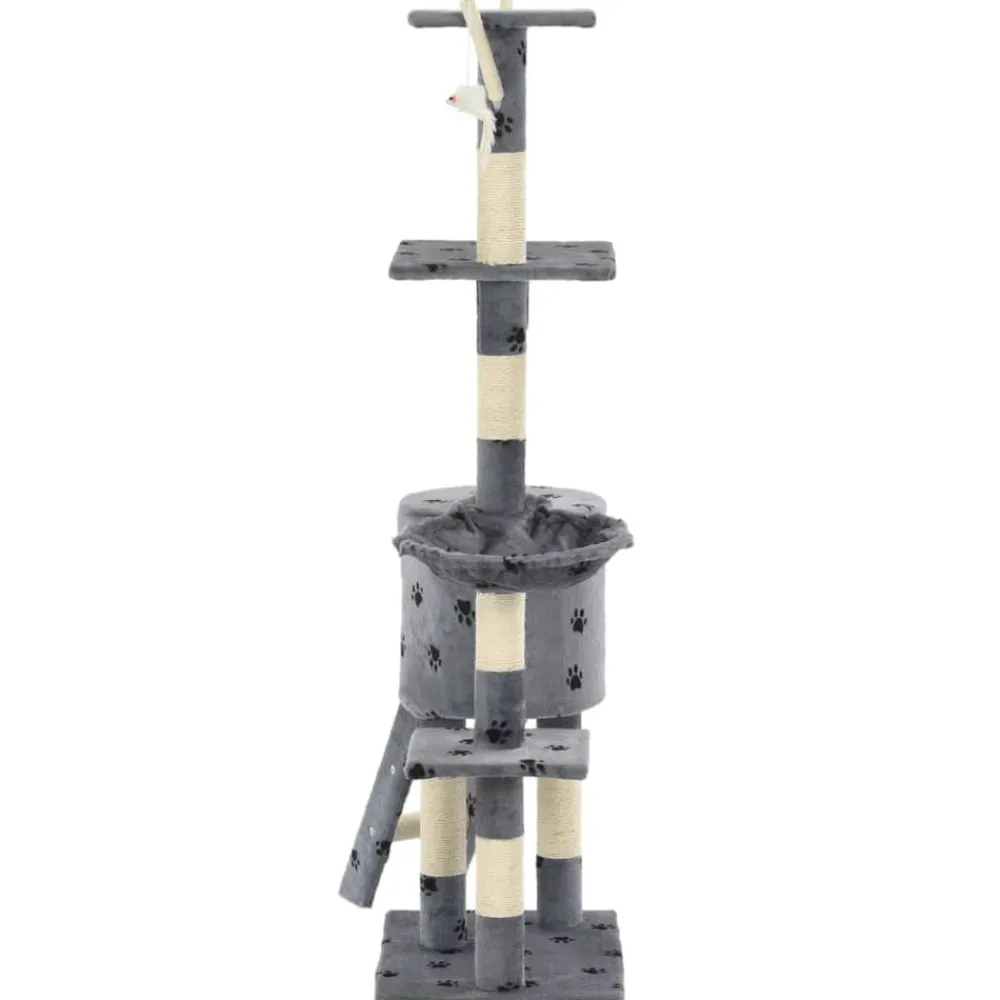 vidaXL Productos Para Mascotas-Rascador para gatos con poste de sisal 138 cm huellas gris
