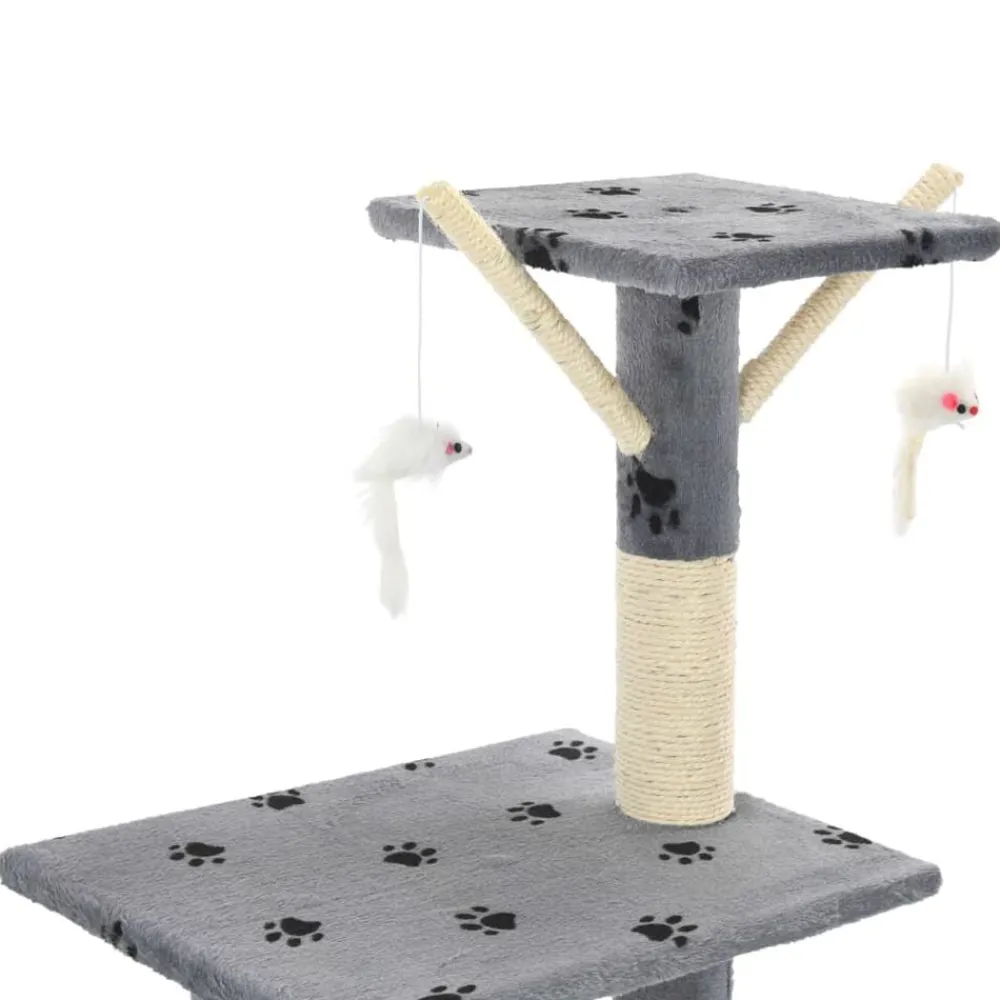 vidaXL Productos Para Mascotas-Rascador para gatos con poste de sisal 138 cm huellas gris