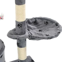 vidaXL Productos Para Mascotas-Rascador para gatos con poste de sisal 138 cm huellas gris